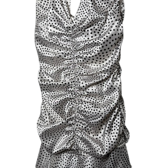 Vtg Jessica McClintock Polkadot Mini Dress Size 4 Formal Ruched Halter 90s Y2K - Picture 7 of 10